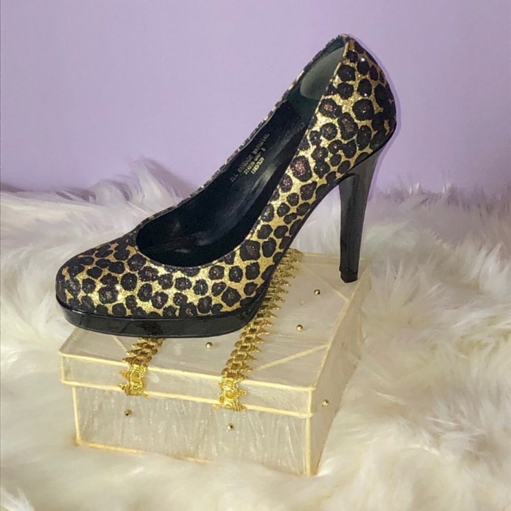 Colin Stuart Gold Sparkle Leopard Heels Sz 5